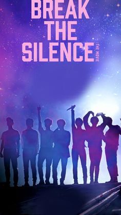 a group of people standing in front of a purple background with the words break the silence