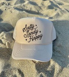 Salty Sandy Happy Women's Trucker Hat Trendy Trucker Hat Gifts for her Beach Trucker Hat River Hat Lake Life Hat Tan Trucker Hat ♥ Tan-Khaki OTTO Trucker Hat - One size fits most, Snapback mesh foam trucker hat ♥ Do not bleach or iron directly onto the design ♥ Wash on Cold - Inside out, preferable  ♥ Colors can vary from screen to screen - Please understand the actual color may vary slightly from your monitor or phone display  ♥ No refunds or exchanges since all orders are made once ordered but Women Trucker, Funny Hats, Soak Up The Sun, Hat Design, Summer Hat, Cute Hats, Happy Women, Beach Hat, Lake Life