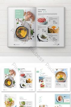 an image of a brochure that is open to the contents and features food