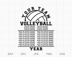 the volleyball team name and numbers are shown in black on a white background, as well as