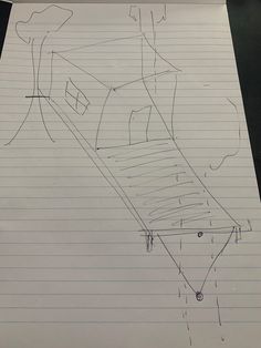 a piece of lined paper with a drawing of a bench on it and the bottom part of the bench