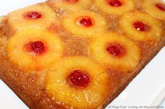 pineapple upside down cake on a white plate