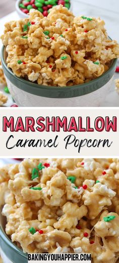 marshmallow caramel popcorn recipe in a bowl