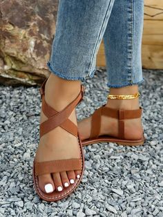 Women's Flat Sandals | SHEIN USA Sandals Shein, Stunning Shoes, Modern Mom, Dress Clothes, Women Outfits, Womens Sandals Flat, Dress Clothes For Women, Flat Sandals, Fashion Online Shop