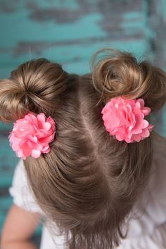 Pink Flower Clip, Piggy Tail, Pink Flower Hair Clip, Pink Flower Hair, Dance Aesthetic, Pink Hair Clips, Tail Hair, Toddler Hair Clips