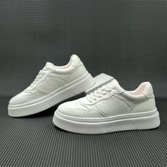 Gender: Men Type: Sneakers Main Materials: Cowhide Insole: Pigskin Sole: Rubber Type of Closure: Lace-up Style: Daily. Casual. Fashion Season: Spring. Autumn Heel Height: Low (3 cm) Flat Thick Bottom Sneakers For Streetwear, White Platform Sneakers With Thick Sole, White Platform Sneakers With Thick Bottom, Flat Platform Sneakers For Streetwear, White Comfortable Platform Sneakers With Thick Bottom, Casual White Sneakers With Flat Bottom, White Casual Flat Bottom Sneakers, White Spring Sneakers, Casual Flat Thick Bottom Sneakers