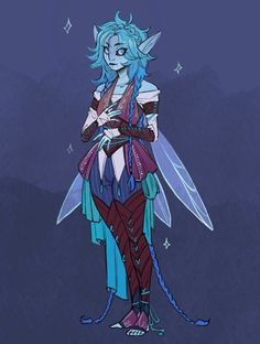 a drawing of a fairy with blue hair