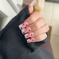 Letter B Nail Art, Initial Nails B, Nails With B Initial, French Tips With Red Hearts, B Initial Nails, Initial Nails, B Initial, French Tips, Red Hearts