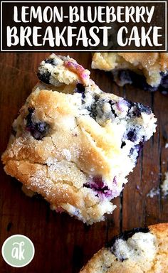 lemon blueberry breakfast cake on a wooden table