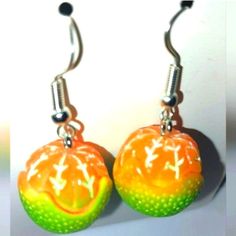 Super Cute Orange Fruit Earrings Creepy Earrings, Rasta Earrings, Tahitian Pearl Earrings, Teardrop Jewelry, Handmade Skulls, Blue Crystal Earrings, Fruit Earrings, Sunflower Earrings, Dragonfly Earrings