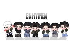 an animated group of people standing next to each other with the words enhypen on them