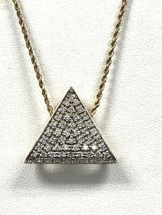 14k yellow gold diamond triangle pendant with necklace  8.3g Gold Triangle Jewelry For Formal Occasions, Gold Triangle Diamond Jewelry, Gold Diamond Triangle Jewelry, Gold Diamond-shaped Diamond Necklace For Formal Occasions, Triangle Yellow Gold 14k Jewelry, Fine Jewelry Gold Trillion Cut, Fine Jewelry With Trillion Cut In Gold, Gold Trillion Cut Fine Jewelry, Trillion Cut 14k Gold Jewelry With Diamond Accents