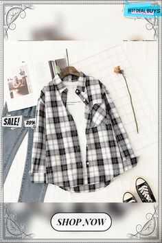 Literary Retro Plaid Shirt Women's Jacket Casual White Flannel Shirt For Fall, White Long Sleeve Flannel Shirt For Winter, White Casual Flannel Shirt For Winter, Casual White Flannel Shirt For Winter, White Collared Casual Flannel Shirt, White Casual Flannel Shirt For Spring, Plaid Shirt Women, Outerwear Women, Plaid Shirt