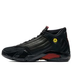 The Air Jordan 14 Retro is the perfect sneaker for Michael Jordan fans. It features all of the original elements of the iconic sneaker, including black leather uppers and red Jumpman detailing on the heel and tongue. Its distinct, Ferrari-style medallion on the midfoot is the standout feature of the silhouette. The Air Jordan 14 Retro was reissued in June 2018 and is available now. (SNKR/Men's/Mid Top/Basketball) Luxury Red Jordan Sports Shoes, Red Synthetic Jordan Running Shoes, Jordan 12 Taxi, Jordan 9 Fire Red, Red Synthetic Jordan Shoes, Last Shot, Perfect Sneakers, Mid Top, Michael Jordan