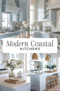 the modern coastal kitchen is clean and ready for us to use