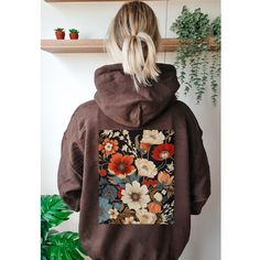 Everyone needs a cozy go-to hoodie to curl up in, so go for one that's soft, smooth, and stylish. It's the perfect choice for cooler evenings! We created this art deco boho style design with flowers and nature lovers in mind. Just as we are ourselves. 🌼 Cotton/poly blend 🌼 Air-jet spun yarn with a soft feel and reduced pilling 🌼 Double-lined hood with matching drawcord 🌼 Quarter-turned body to avoid crease down the middle 🌼 1 × 1 athletic rib-knit cuffs and waistband with spandex 🌼 Front p Brown Cotton Hoodie For Spring, Cotton Hoodie With Floral Print For Fall, Long Sleeve Floral Print Hoodie For Fall, Brown Hoodie Sweatshirt For Spring, Winter Floral Print Cotton Hoodie, Fall Floral Print Hooded Hoodie, Oversized Floral Print Sweatshirt For Fall, Cotton Hoodie Sweatshirt With Floral Print, Winter Floral Print Hoodie Sweatshirt