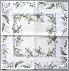 "Vintage handkerchief is made of quality of cotton. Beautiful floral print, lilies of valley are blooming on white background, decorated with golden line, really cute. ♡ A wonderful for yourself or as a gift for someone. Note: Symbolism of Lily of valley. This flower symbolizes absolute purity, youth, sincerity, and discretion. But most importantly, it symbolizes happiness. This joyful symbolism means that it's very important to give someone you love. Material: Quality cotton Style: Floral colle White Flower-shaped Handkerchiefs As Gift, White Handkerchiefs As Spring Gifts, White Handkerchiefs For Spring Gifts, Spring Gift White Handkerchiefs, White Cotton Handkerchiefs For Spring, White Flower-shaped Handkerchiefs For Spring, White Flower Shaped Handkerchiefs For Spring, White Cotton Handkerchiefs With Floral Print, Lily Of Valley