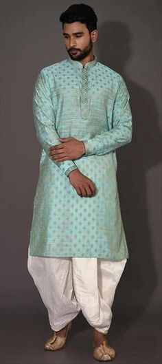 Blue color Dhoti Kurta in Poly cotton fabric with Embroidered, Thread work Blue Cotton Kurta With Traditional Drape, Blue Cotton Traditional Wear With Traditional Drape, Blue Handloom Straight Kurta, Blue Cotton Kurta With Zari Work, Blue Handloom Kurta For Festivals, Blue Handloom Kurta For Diwali, Blue Handloom Kurta, Blue Cotton Kurta For Wedding, Light Blue Cotton Kurta For Diwali