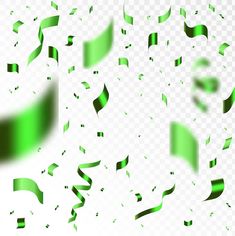 green streamers are flying in the air on a transparent background, with space for text