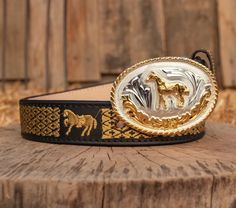 "Childrens leather horse embroidered charro cowboy belt with matching buckle -leather -alpaca silver buckle -1 \" width belt -2 1/4 \" x 3 \" buckle" Western Style Adjustable Belt Buckles For Rodeo, Western Adjustable Belt Buckles For Rodeo, Adjustable Western Belts For Rodeo, Gold Concho Belt For Western-themed Events, Silver Adjustable Belt For Rodeo, Gold Western Belt For Western-themed Events, Western Style Gold Belts For Western-themed Events, Western Belts And Suspenders For Rodeo, Western Style Belts And Suspenders For Rodeo