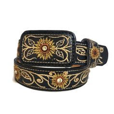 Discover the perfect accessory for your little  girl denim days! Our Genuine Leather Belt for Girls is a testament to top-notch craftsmanship, designed to elevate any outfit. Each belt is HANDMADE from premium leather, boasting durability and style. The charming sunflower design adds a touch of whimsy, while the practical snaps allow for effortless buckle customization. Don't settle for ordinary - wrap your girl  waist in the luxury of genuine leather!" Width:    1 inch Need help determining what belt size is your little one? Please let me know what is her waist measurement. JEANS SIZES ARE DIFFERENT FROM BELT SIZES and our belt sizes are different from others leather belt vendors sizes✨ Don't miss out on the opportunity to own this stunning piece. Order now!  Etsy offers a flexible and se Adjustable Belts As A Gift, Handmade Adjustable Belts For Gifts, Handmade Adjustable Belts As A Gift, Black Western Style Embroidered Belt, Adjustable Embroidered Leather Belt, Sunflower Belt, Sunflower Leather Belt, Girls Belt, Western Brown Embroidered Belt