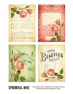 four roses are shown on the cover of an old - fashioned calendar, which is decorated with