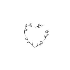 a black and white drawing of a heart shaped frame with flowers in the shape of a flower