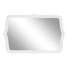 a white framed mirror with an ornate border around the edges and bottom edge, on a white background