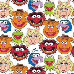 The Muppets Cast on White Fabric to Sew - QuiltGirls® The Muppets Characters, Kermit And Miss Piggy, Fozzie Bear, The Muppets, Miss Piggy, Kermit The Frog, Before Midnight, Jim Henson, Cotton Quilting Fabric