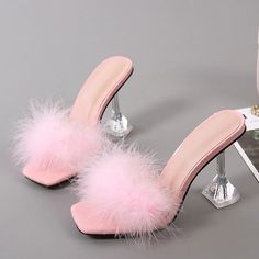 Summer Woman Pumps Transparent Perspex High Heels Fashion Color Feather Fur Peep Toe Mules Slippers Ladies Slides Shoes Sandals Shoes Type: Modern Slippers Applicable Place: Outside Upper Material: Fur Heel Height: Super High (8cm-up) Origin: Mainland China CN: Guangdong Season: Summer Heel Type: Strange Style Item Typ Summer Slippers Sandals, Feather Sandals, Solid Dress Casual, Ladies Slides, Gladiator Sandals Heels, Fur Heels, Gladiator Heels, Summer Heels, Heel Slippers