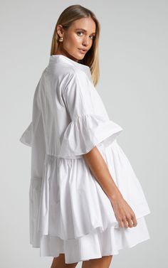 Ruffled Shirt Dress For Day Out, Short Sleeve Shirt Dress For Brunch, Short Sleeve Ruffled Shirt Dress For Day Out, Short Sleeve Shirt Dress With Ruffles For Day Out, Short Sleeve Shirt Dress For Summer Brunch, Breezy Short Sleeve Mini Dress, Summer Short Sleeve Shirt Dress For Brunch, Feminine Ruffled Summer Shirt Dress, Feminine Ruffled Shirt Dress For Summer