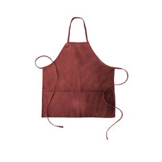 a red apron on a white background with the corded ends down to one end