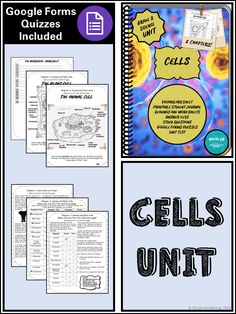 the science unit cells worksheet is shown in three separate sections, including an image of