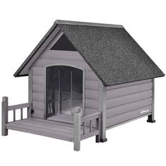 a dog house with a porch and stairs