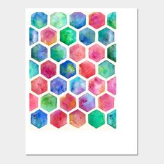 watercolor hexagons on white paper