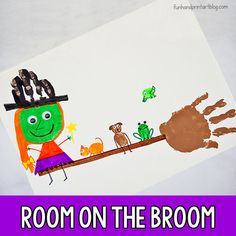 room on the broom craft for kids with handprints and colored crayons