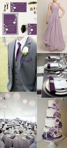 purple and white wedding colors with silver accents