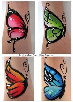 Butterfly Body Art Paint, Face Painting Cheek Art, Butterfly Body Painting, Insect Face Paint, Easy Body Painting Ideas, Bug Face Painting, Face Paint Cheek Art, Easy Butterfly Face Paint, Spring Face Paint