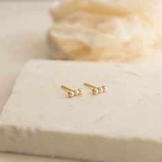 Great things come in small packages. A modern take on a classic, we’ve created the Tiny Pearl Bar Studs. A dainty, everyday earring beaded with tiny freshwater pearls, perfect for your main lobe or second piercing. For those who are flirting with the idea of diamonds, but looking for more of a subtle glow. Material: High Quality Solid 925 Sterling Silver Finish: 18K Gold ∙ Sterling Silver Featuring 6mm Bar Freshwater Pearl Stud Earrings SKU: RR-ER176 Constellation Earrings, Pearl Earring Set, Dainty Initial Necklace, Second Piercing, Diamond Huggies, Face Earrings, Bar Studs, Hoop Earring Sets, Geometric Diamond