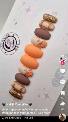 November Nail Designs, Cute Nail Colors, Thanksgiving Nail Art, November Nails, Thanksgiving Nails, Nail Art Videos, Acrylic Nails Coffin Short, Fall Nail Art, Fall Nail Colors