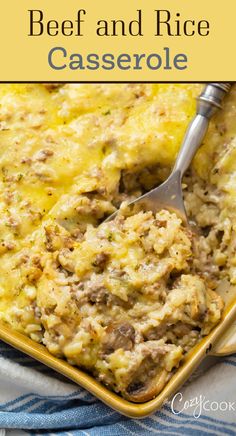 beef and rice casserole in a casserole dish with a silver spoon Ground Beef And Rice Casserole, Cheesy Ground Beef And Rice, Beef And Rice Casserole, Cheesy Ground Beef, Ground Beef And Rice, Ground Beef Casserole Recipes, Pantry Ingredients, Crock Pot Recipes, Diner Recept