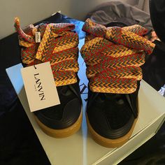 Lanvin Curbs Size 44 Brand New With Box, Tags, Plastic And Dust Bags Larvin Shoes, Lanvin 2018 Fall, Lanvin Curb Sneaker Black, Lanvin Curb Sneakers, Lanvin Shoes, Cute Nike Shoes, Cute Nikes, Black Orange, Lanvin