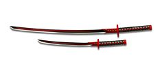 two red and black swords on a white background