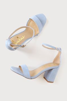 You're certain to step up your style essentials when you add the Lulus Arylee Light Blue Suede Ankle Strap Heels to your closet! Soft faux suede shapes a single toe strap, almond-shaped toe bed, and wrapped block heel. A dainty ankle strap rises from the sturdy heel cup and secures with a gold buckle. 3" wrapped block heel. Cushioned insole. Felted rubber sole has nonskid markings. All Man Made Materials. Imported. Lulus | Arylee Light Blue Suede Ankle Strap Heels | Size 8. Suede Block Heels With 4-inch Heel For Spring, Spring Suede Heels With Heel Strap, Suede Block Heel Heels For Spring, Spring Suede Heels With Block Heel, Spring Suede Block Heel Shoes, Suede Block Heel Shoes For Spring, Blue Low Heel Heels With Buckle Closure, Suede Heels With Buckle Closure For Spring, Trendy Suede Heels With Buckle Closure