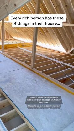 an unfinished attic with exposed rafters and the words, every rich person has these 4 things in their house