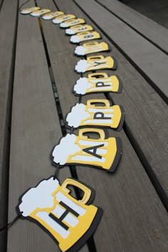 an image of a bench that has beer signs on it