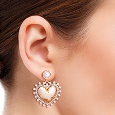 Cream Pearl and Gold Heart Earrings Heart-shaped Metal Earrings For Wedding, Heart Shaped Metal Earrings For Valentine's Day, Heart-shaped Metal Earrings For Valentine's Day, Wedding Metal Heart Earrings, Heart-shaped Pearl Party Earrings, Metal Heart Earrings For Wedding, Valentine's Day Heart-shaped Single Earring, Valentine's Day Heart Metal Earrings, Metal Heart Earrings With Heart Beads