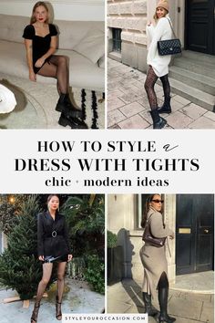 Black Dress And Ankle Boots Outfit, Christmas Dresses With Boots, Loafers With Tights Outfit, Black Pantyhose Outfit Aesthetic, Lbd With Tights, Black Tights And Boots Outfit, Black Heels With Tights, Knee High Tights Outfit