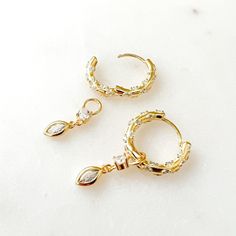 Amaranth Charm Huggies-Earrings-The Songbird Collection 2 Earrings, Amaranth, Last Chance, Gold Plating, 925 Silver, Cubic Zirconia, Gold Bracelet, 18k Gold, Gold Plate