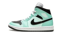 The Women’s Air Jordan 1 Mid “Aqua/Black” is a women’s-exclusive colorway of the mid-top lifestyle shoe by Jordan Brand.  The Air Jordan 1 Mid is an alternate silhouette based on the original high-top version of Michael Jordan’s first signature shoe by Nike and is one of the most popular women’s sneakers in the world.  On this colorway, teal-colored leather panels appear on the forefoot, eyelets, collar, and heel.  A slightly lighter shade of teal or aqua leather can be found on the mid-panel un Womens Air Jordan 1, Mc Tato, Womens Air Jordan, 70s Converse, Nike X Travis Scott, Converse Run Star Hike, Converse Run Star, Jordan Sneakers, Nike Dunk High